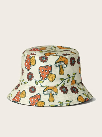 Adult Mushroom & Floral Print Bucket Hat