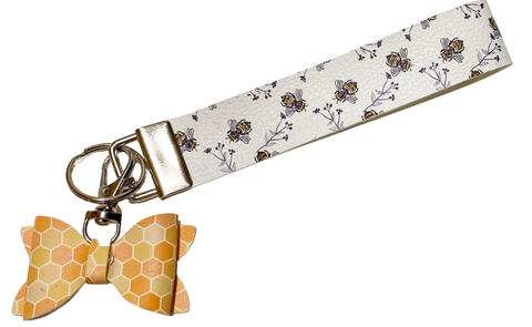 5" Honey Bee Faux Leather Wristlet Keychain Set