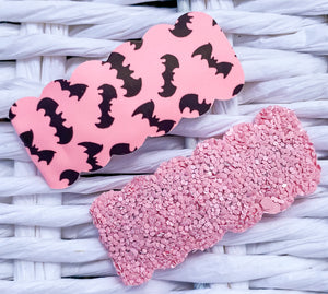 2" Pink Bats Faux Leather Snap Clip Set