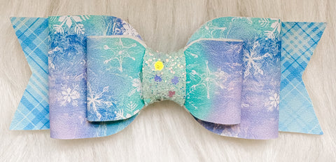 4" Blue Christmas Faux Leather Blair Bow