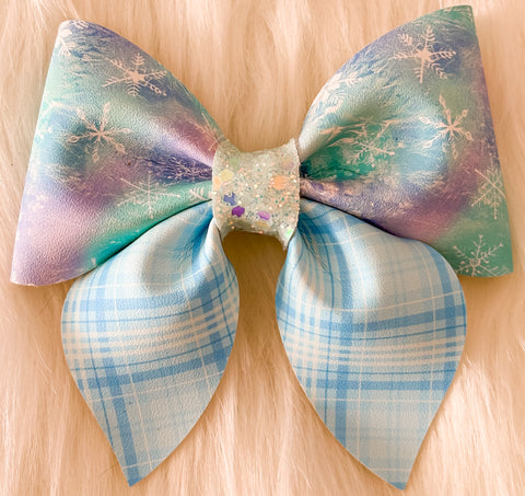 3.5" Blue Christmas Faux Leather Sailor Bow