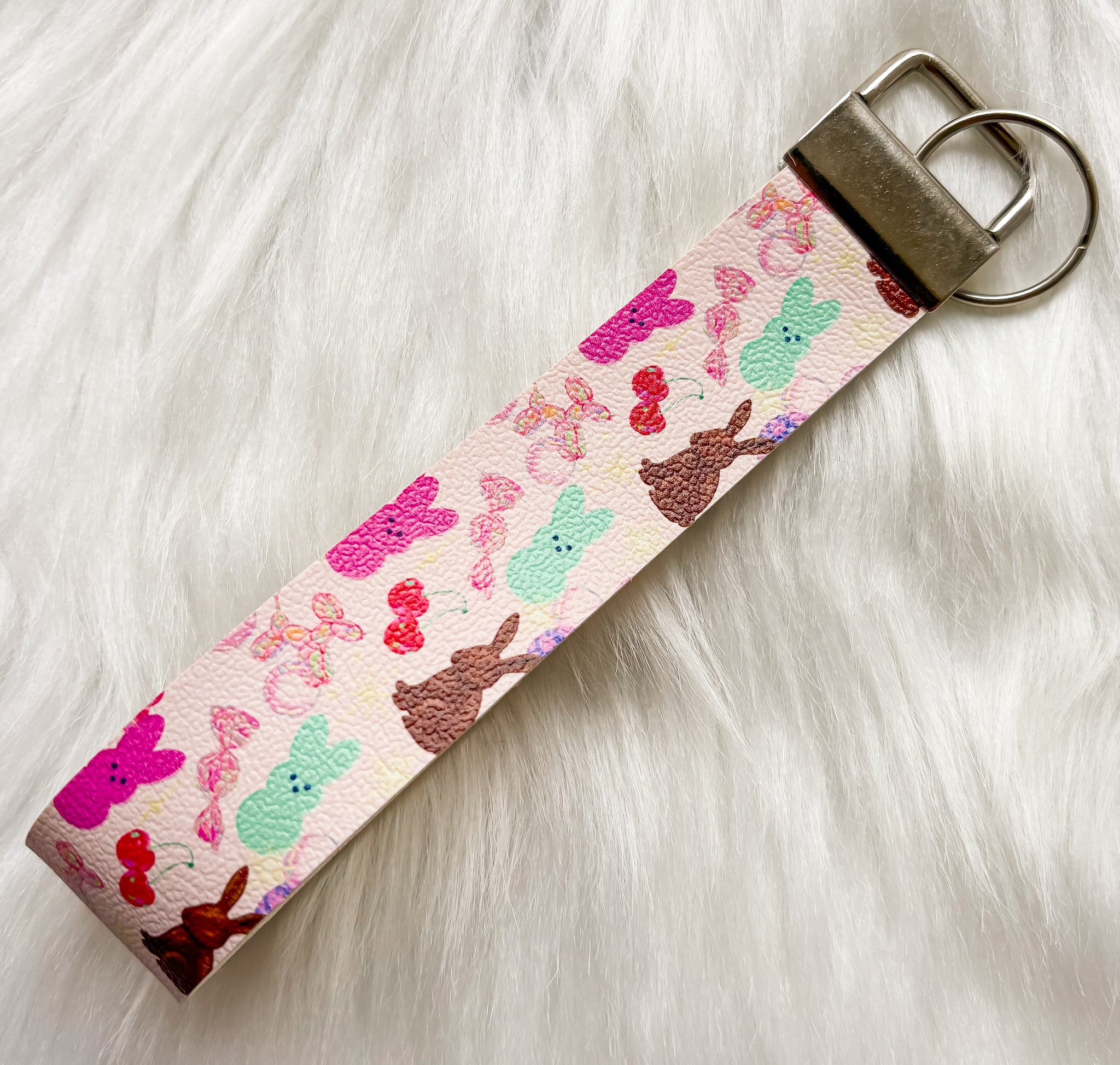 5" Trendy Girl Easter Faux Leather Wristlet Keychain