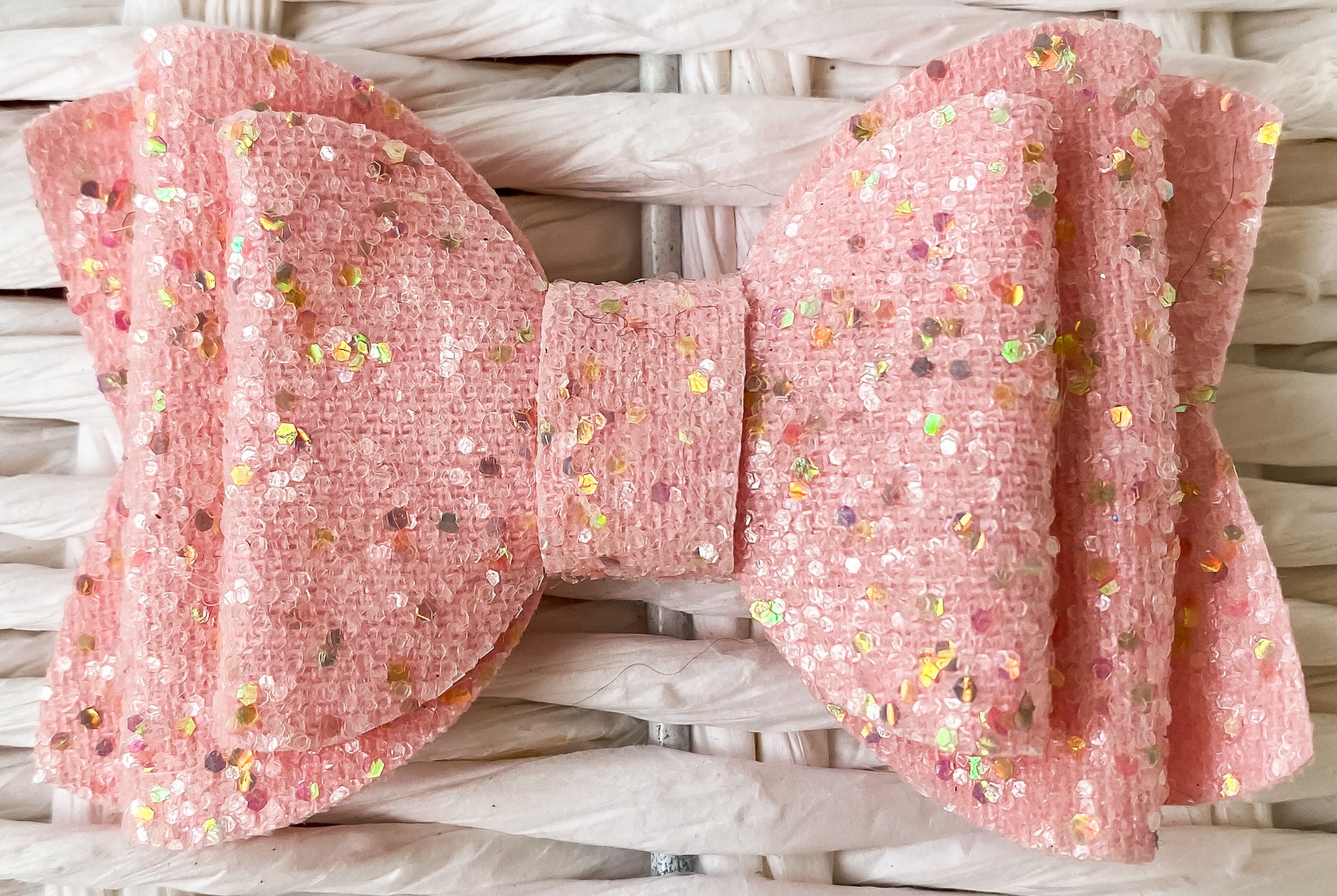 3.5"  Pink Glitter Faux Leather Chloe Bow