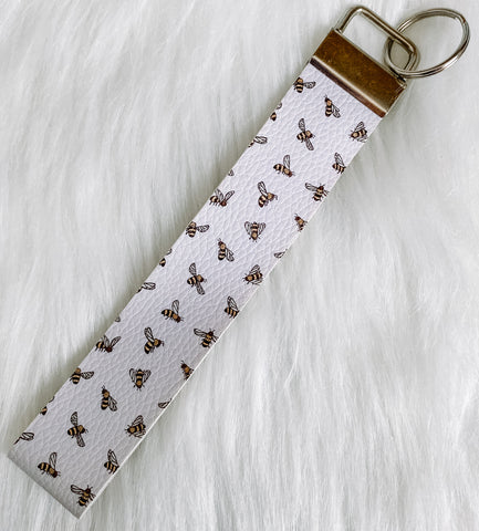 5" Honey Bee Faux Leather Wristlet Keychain