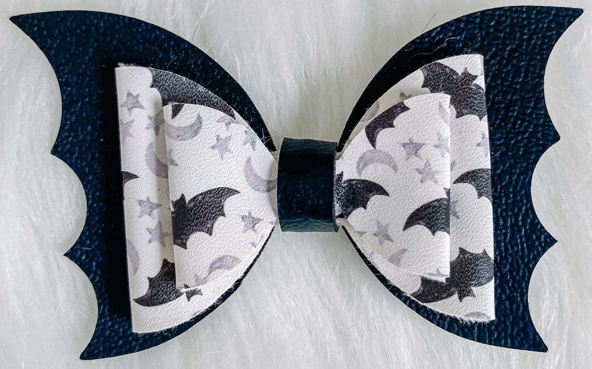 3.5" Night Sky Bats Faux Leather Bat Bow