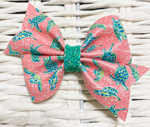 Sea Turtles Faux Leather Bow (Multiple Options)