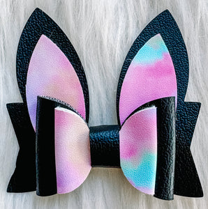 3" Black Colorful Bunny Ears Faux Leather Bow