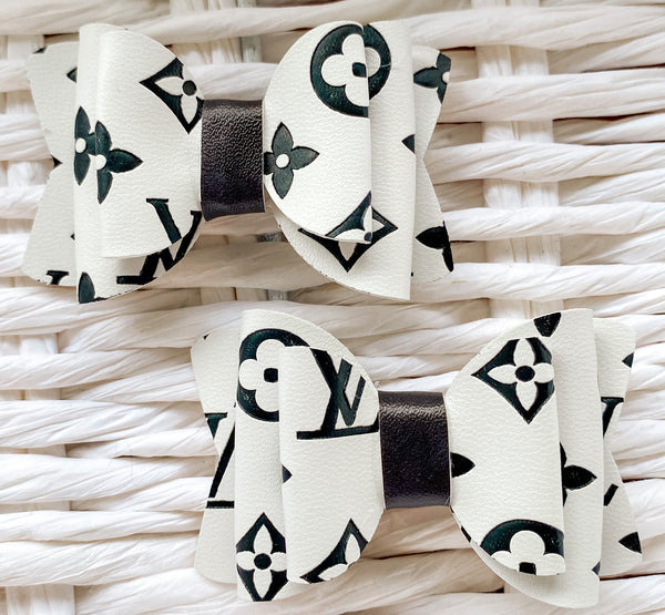 White & Black Inspired Faux Leather Bow (Multiple Options)