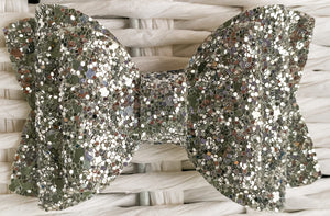 Silver Glitter Faux Leather Bow (Multiple Options)