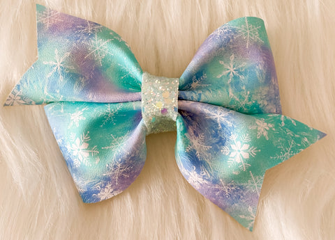 4" Blue Christmas Faux Leather Larkin Bow