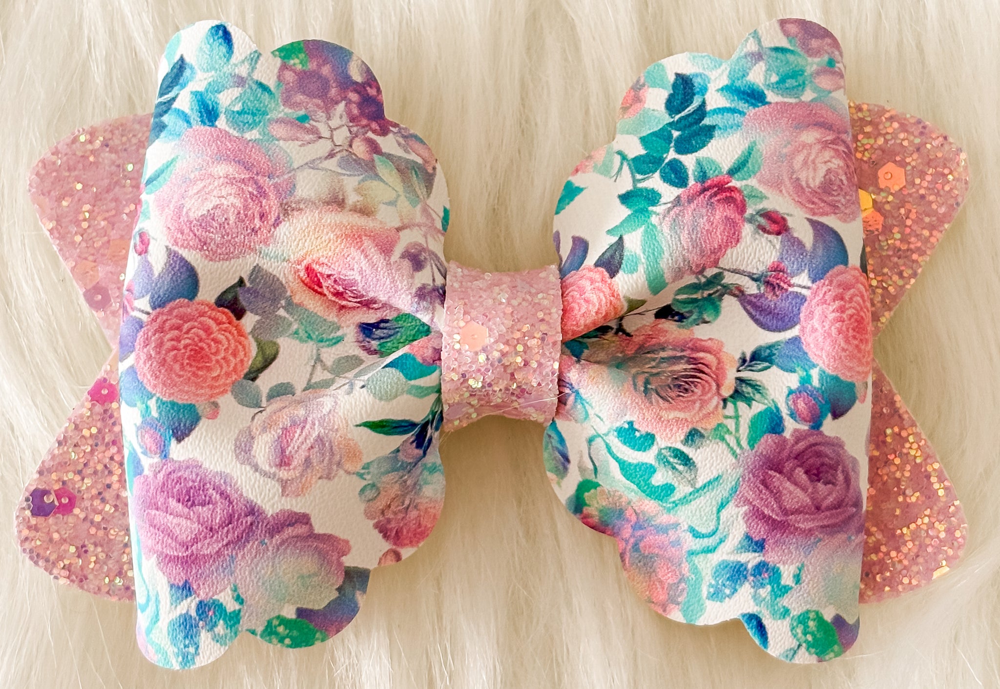 3" Iridescent Flowers Faux Leather Penelope Bow