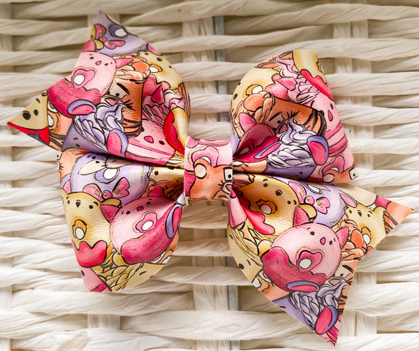 Winnie the Pooh Donuts Faux Leather Bow (Multiple Options)