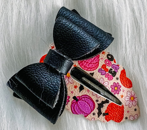 2" Spooky Season Faux Leather Snap Clip With Mini Bow