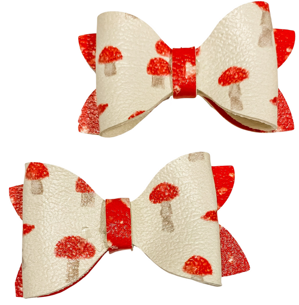 Red Mushrooms Faux Leather Bow (Multiple Options)