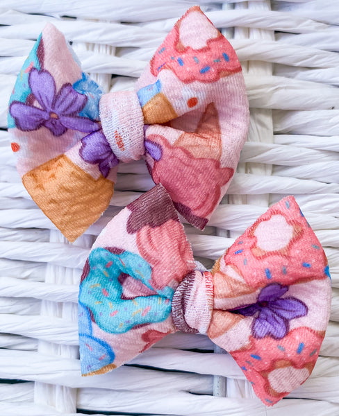 Ice Cream Donuts Fabric Bow (Multiple Options)