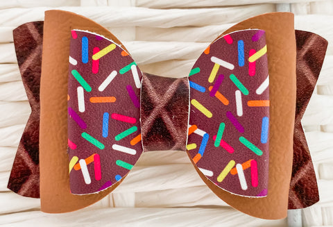 Chocolate Ice Cream Faux Leather Bow (Multiple Options)