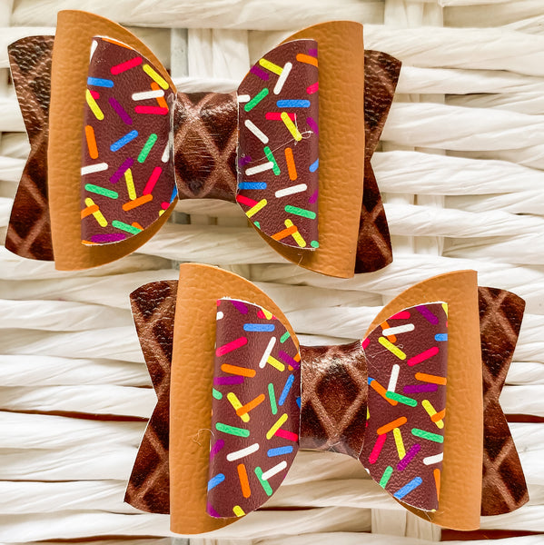 Chocolate Ice Cream Faux Leather Bow (Multiple Options)