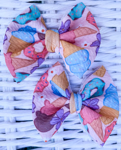 Ice Cream Donuts Fabric Bow (Multiple Options)