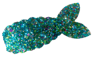 2" Mardi Gras Glitter Faux Leather Mermaid Tail Snap Clip