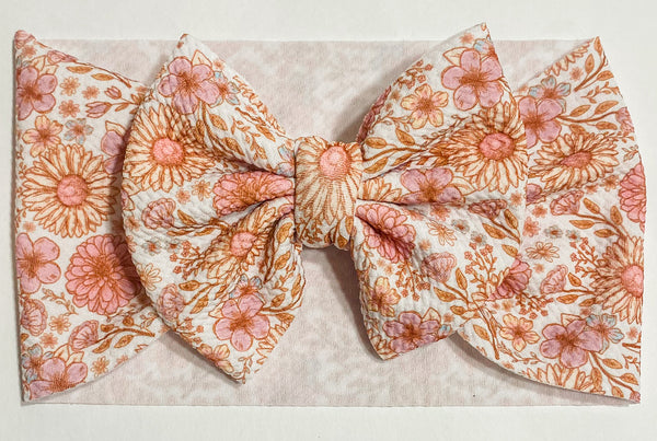 Pink Floral Fabric Bow (Multiple Options)