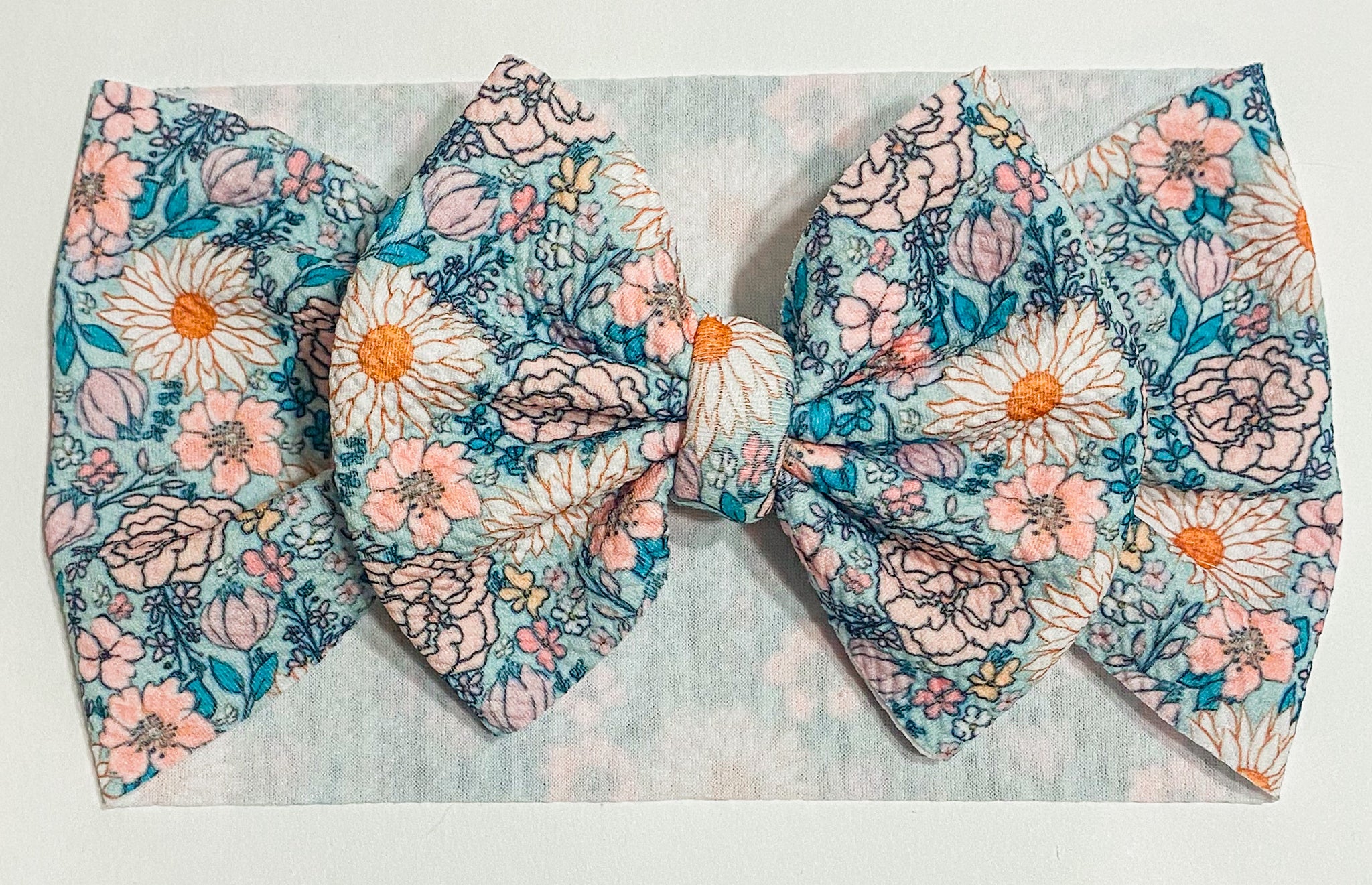 Blue Floral Fabric Bow (Multiple Options)
